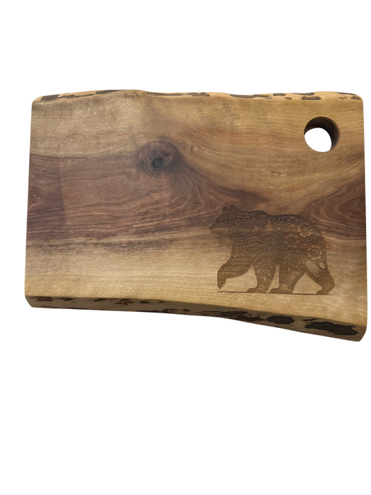 Serving Board - Canadian Walnut Wood - Flower Bear - Live Edge