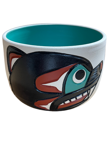 Ceramic Pot - Small - Beaver - Teal & Indian Red