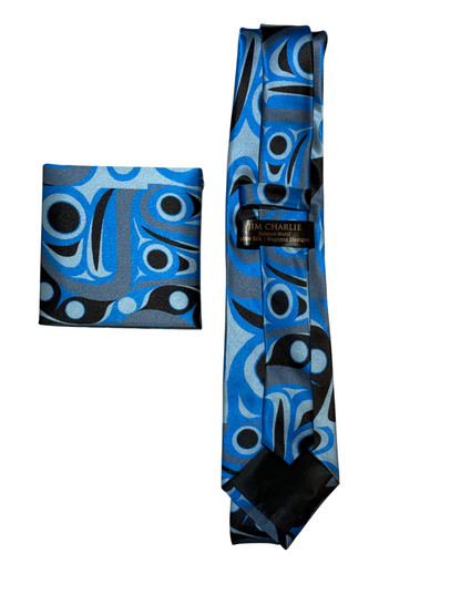 Tie - Silk - Salmon - Blue & Black