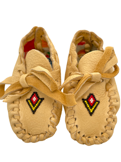 Moccasins - Infant - Deerskin - Yellow Arrow Geometric