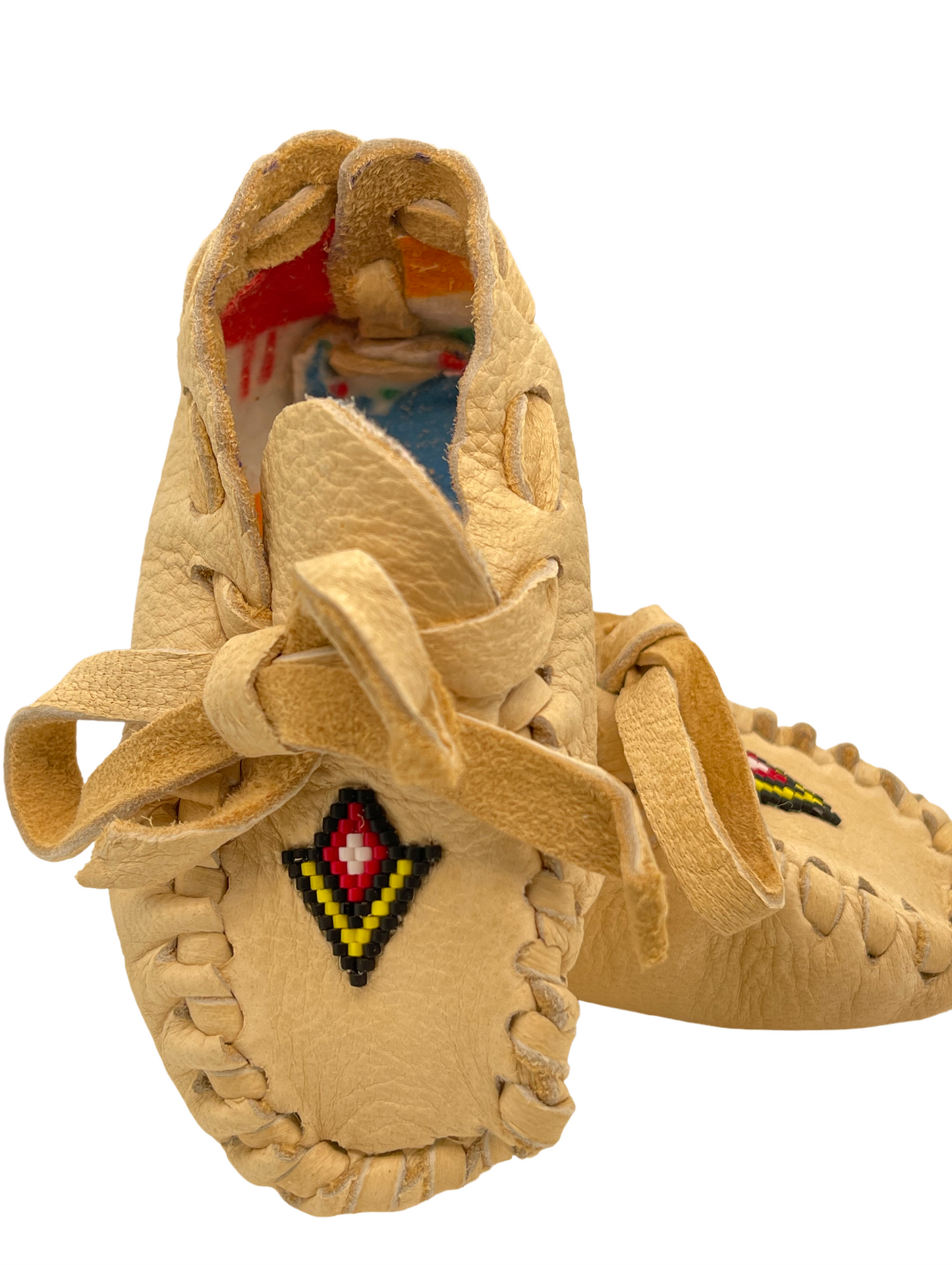 Moccasins - Infant - Deerskin - Yellow Arrow Geometric