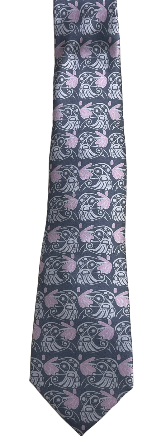 Tie - Silk - Hummingbird All Over - Gray & Pink
