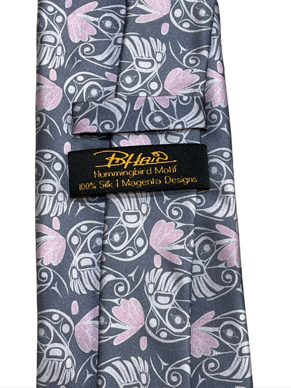 Tie - Silk - Hummingbird All Over - Gray & Pink