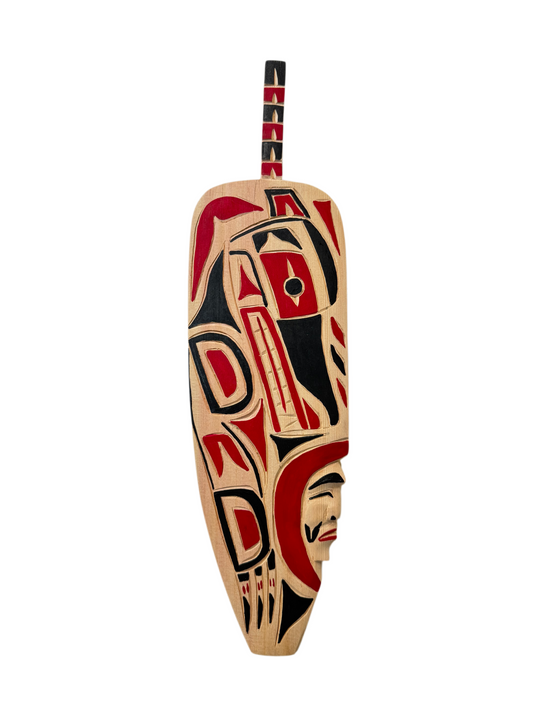 Wooden Plaque - Red Cedar - Feather - Wolf & Moon Man