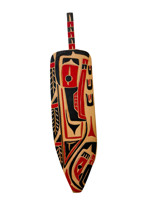 Wooden Plaque - Red Cedar - Feather - Raven & Salmon