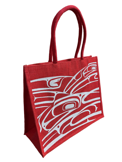 Tote Bag - Jute - Raven Red & White