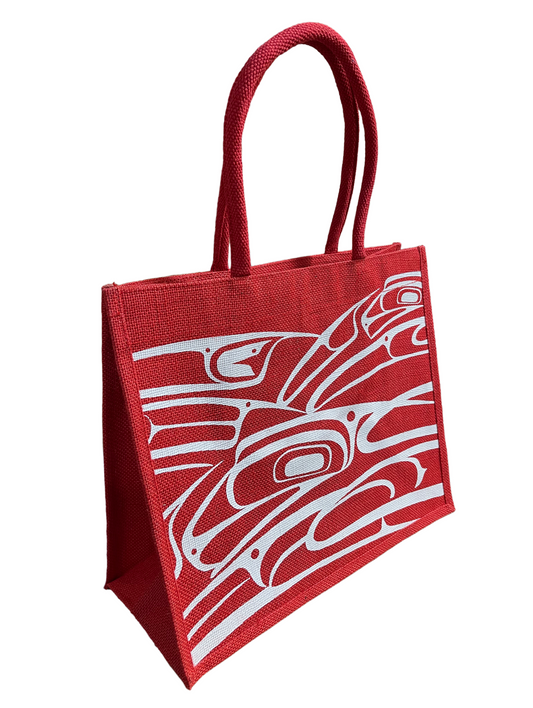 Tote Bag - Jute - Raven Red & White