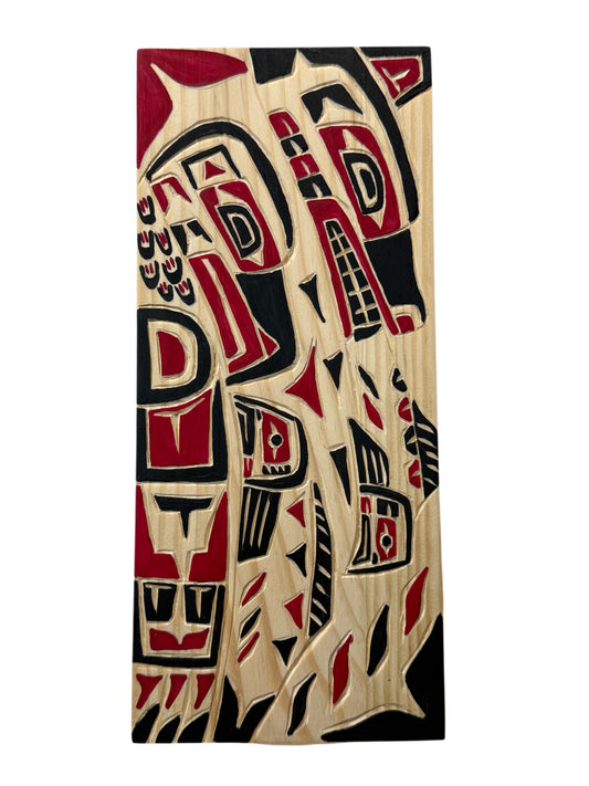 Wooden Plaque - Pine - Mini Panel - Eagle, Bear, Salmon