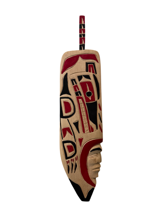 Wooden Plaque - Red Cedar - Feather - Wolf & Moon Man