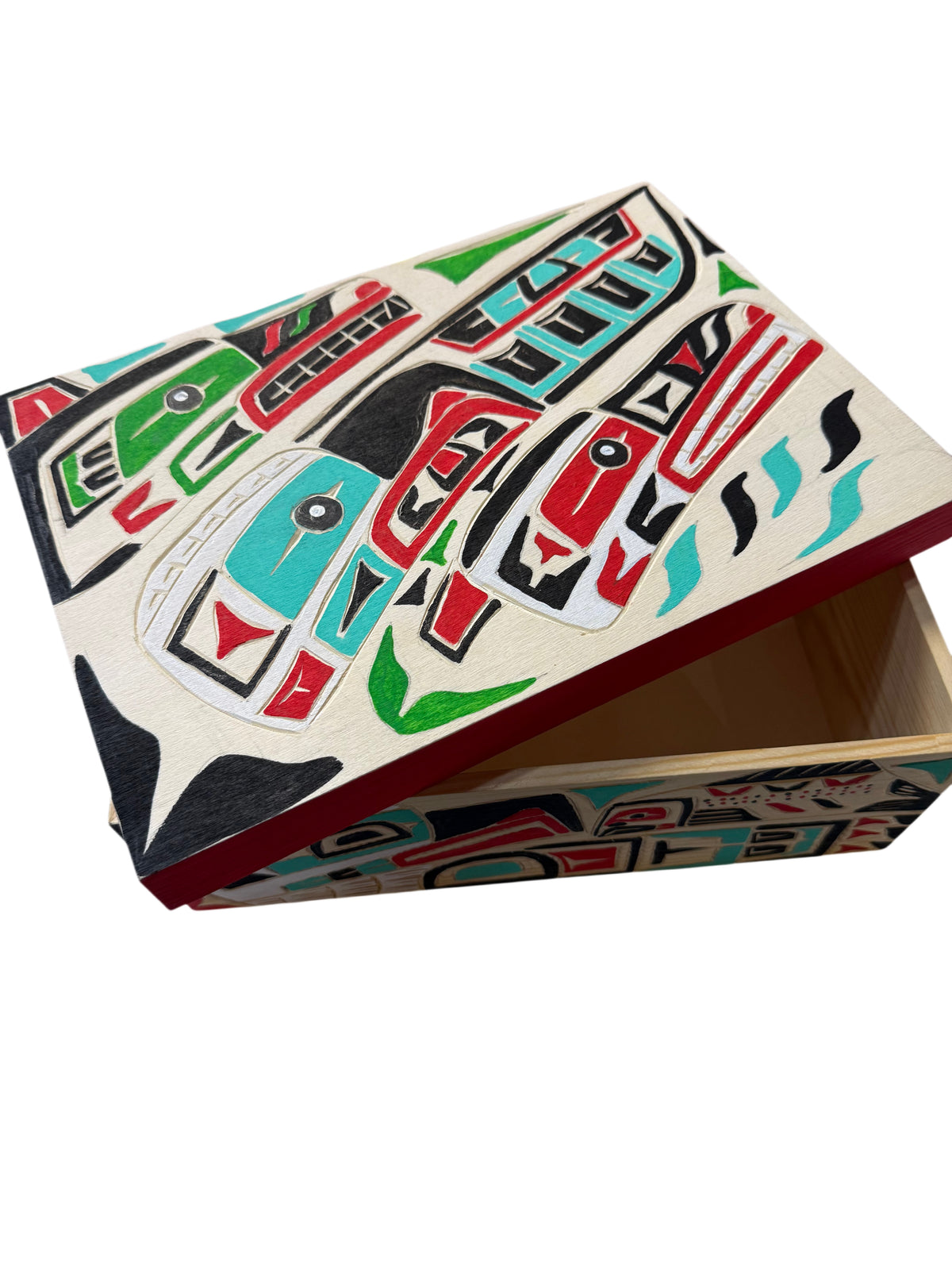 Wooden Box - Pine - Bear, Wolf, Raven, Eagle, & Salmon