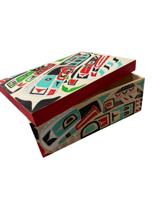 Wooden Box - Pine - Bear, Wolf, Raven, Eagle, & Salmon