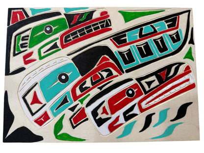 Wooden Box - Pine - Bear, Wolf, Raven, Eagle, & Salmon