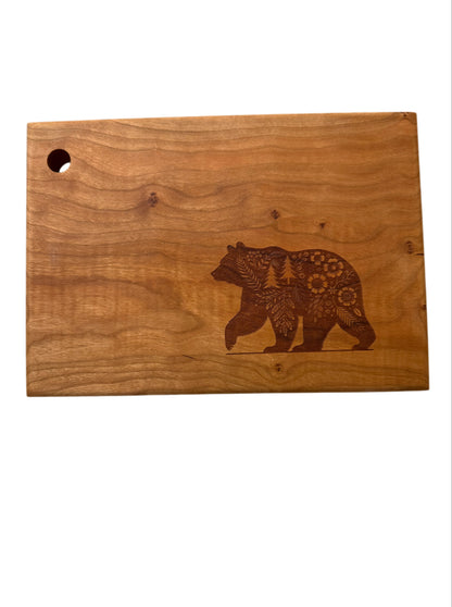 Serving Board - Cherry Wood - Flower Bear - Small