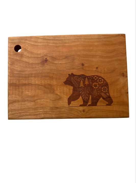 Serving Board - Cherry Wood - Flower Bear - Small
