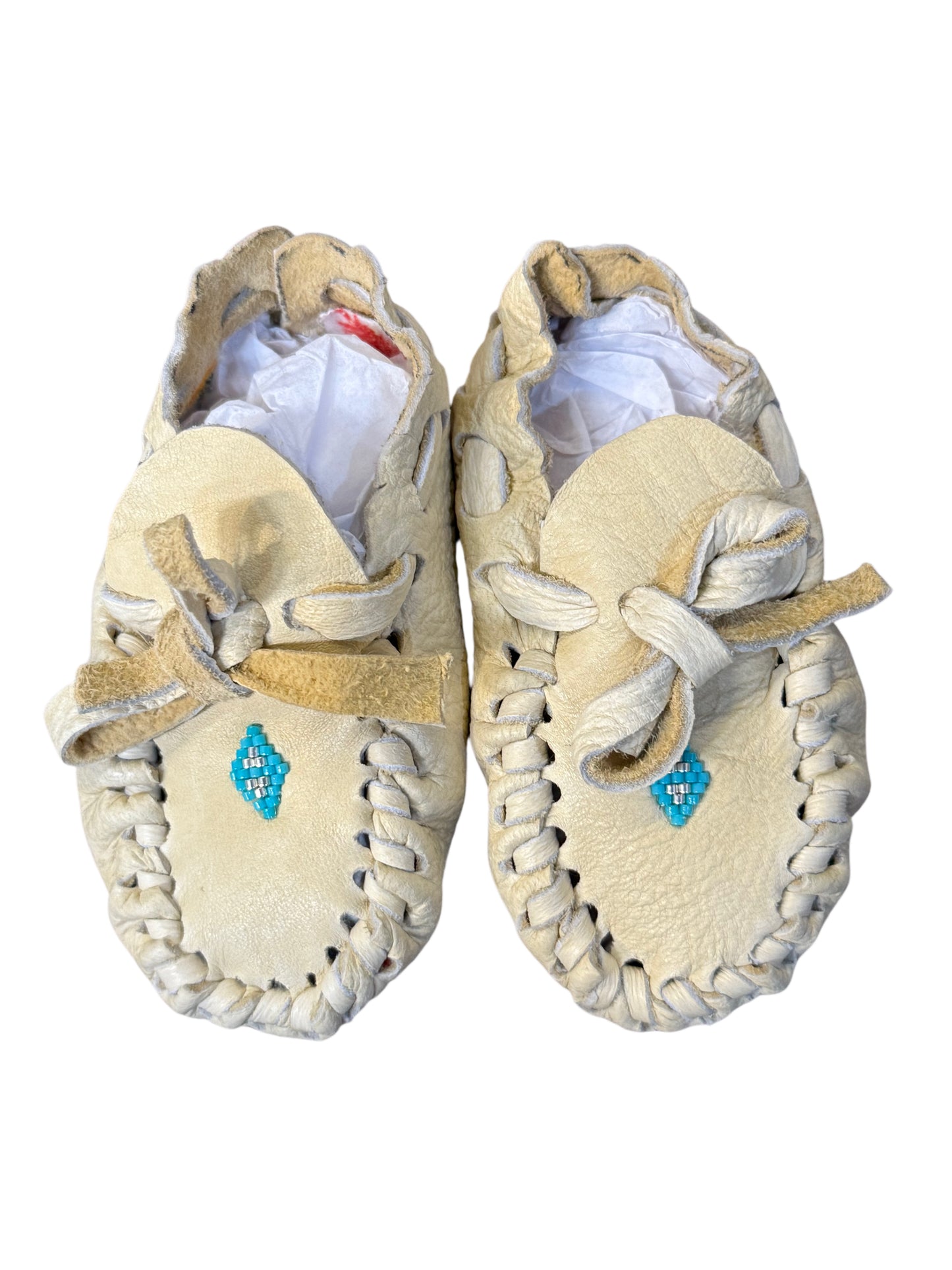 Moccasins - Infant - Deerskin - Turquoise Geometric Beading