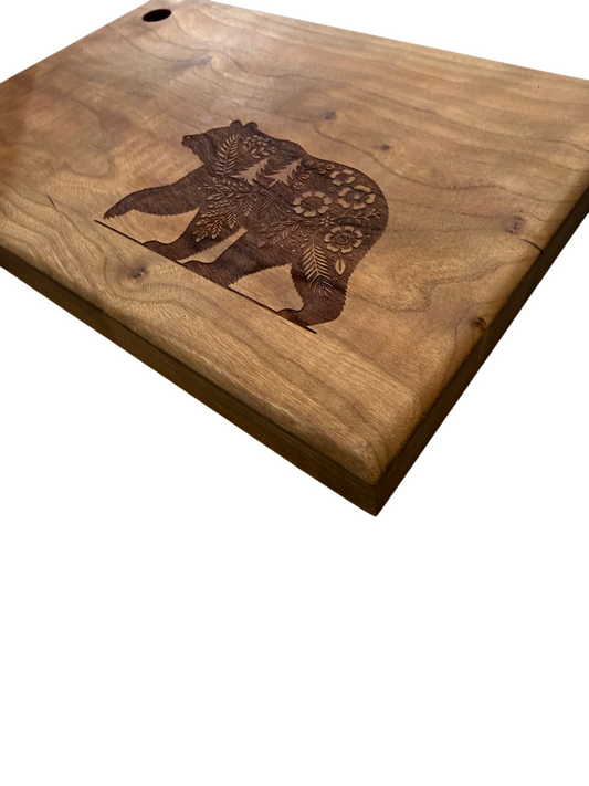 Serving Board - Cherry Wood - Flower Bear - Small