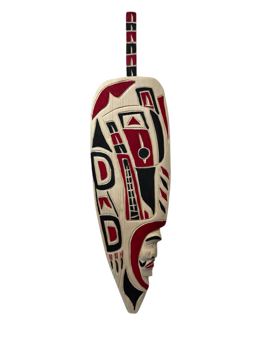 Wooden Plaque - Pine - Feather - Wolf & Moon Man