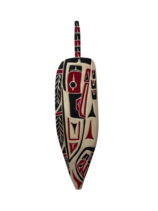 Wooden Plaque - Pine - Feather - Raven & Salmon