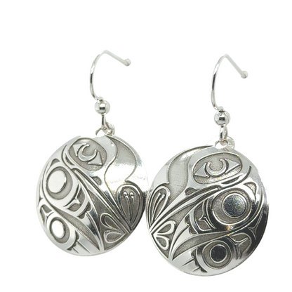 Earrings - Sterling Silver - Drop - Round - Hummingbird - Large - 25mm