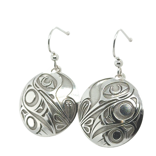 Earrings - Sterling Silver - Drop - Round - Hummingbird - Large - 25mm