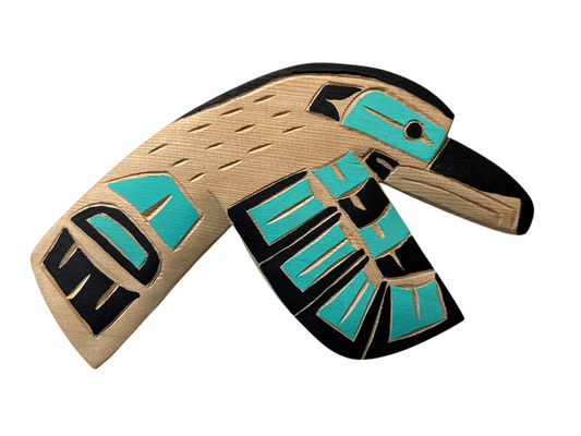 Wooden Plaque - Red Cedar - Hummingbird - Blue - Right Facing