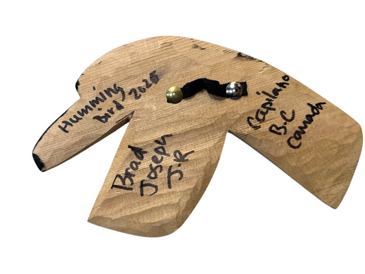 Wooden Plaque - Red Cedar - Hummingbird - Blue - Right Facing