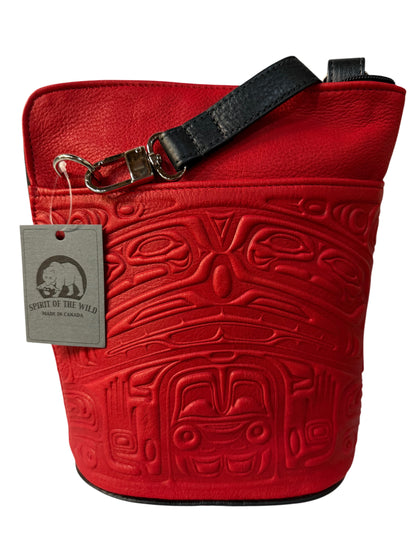 Purse - Compact Crossbody - Deerskin - Bear - Red