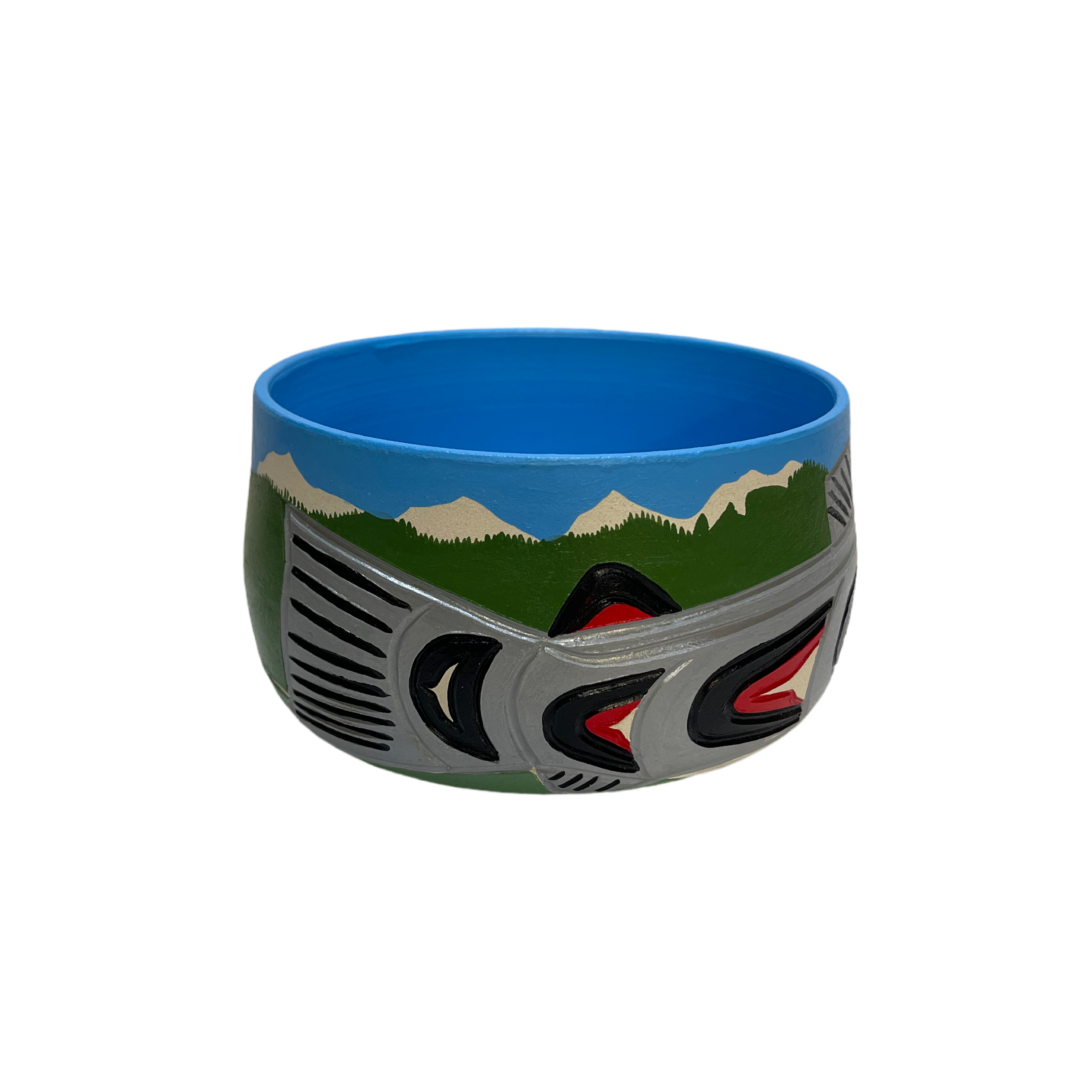 Ceramic Pot - Small - Salmon - Blue &amp; Green