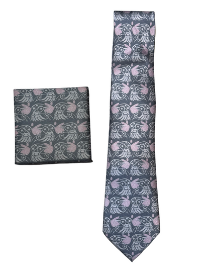 Tie - Silk - Hummingbird All Over - Gray & Pink