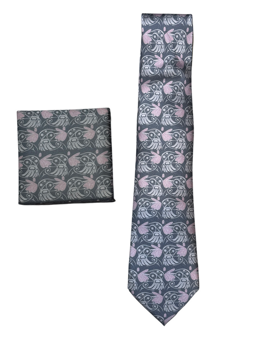 Tie - Silk - Hummingbird All Over - Gray & Pink