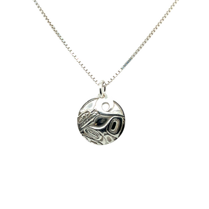 Pendant - Sterling Silver - Round - Wolf - Mini - 15mm