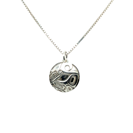Pendant - Sterling Silver - Round - Wolf - Mini - 15mm