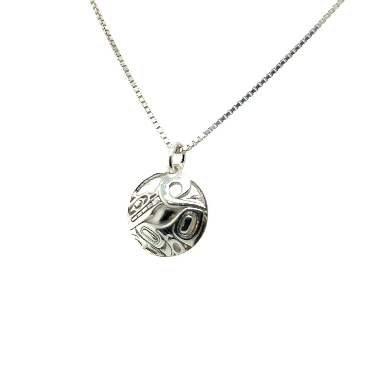 Pendant - Sterling Silver - Round - Wolf - Mini - 15mm