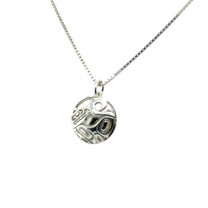 Pendant - Sterling Silver - Round - Wolf - Mini - 15mm