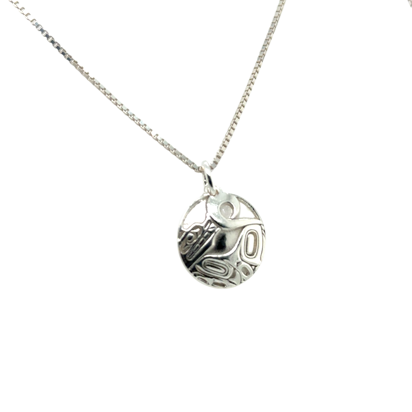 Pendant - Sterling Silver - Round - Wolf - Mini - 15mm
