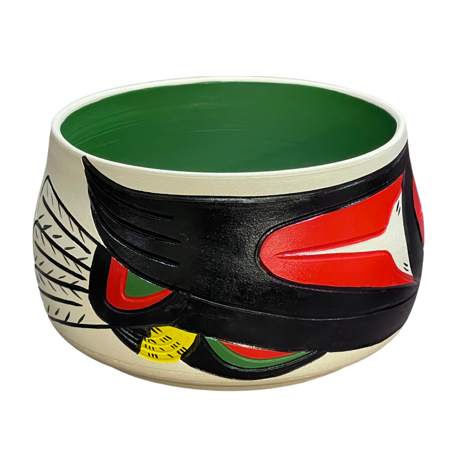 Ceramic Pot - Medium - Eagle - Yellow, Green, & Red