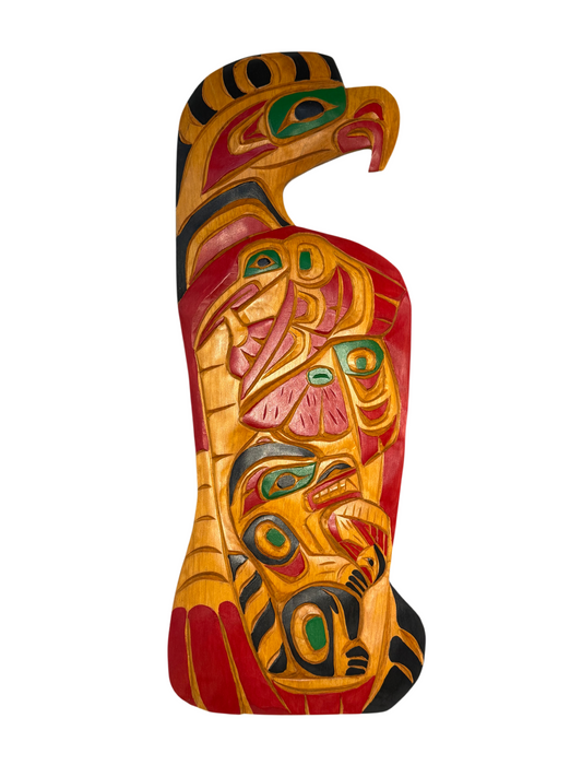 Wood Plaque - Pine - Eagle, Hummingbird, Bear, & Salmon