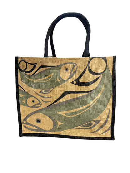 Tote Bag - Jute - Salmon - Turquoise