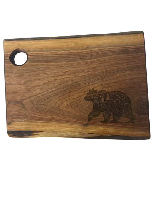 Serving Board - Walnut - Live Edge - Flower Bear