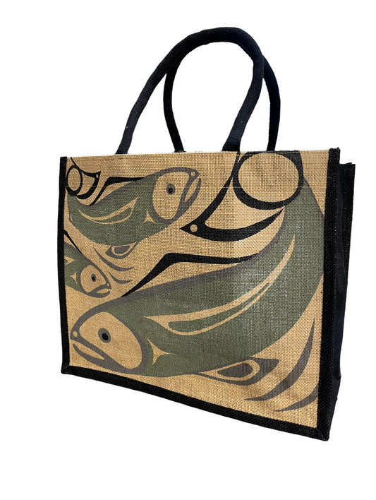 Tote Bag - Jute - Salmon - Turquoise