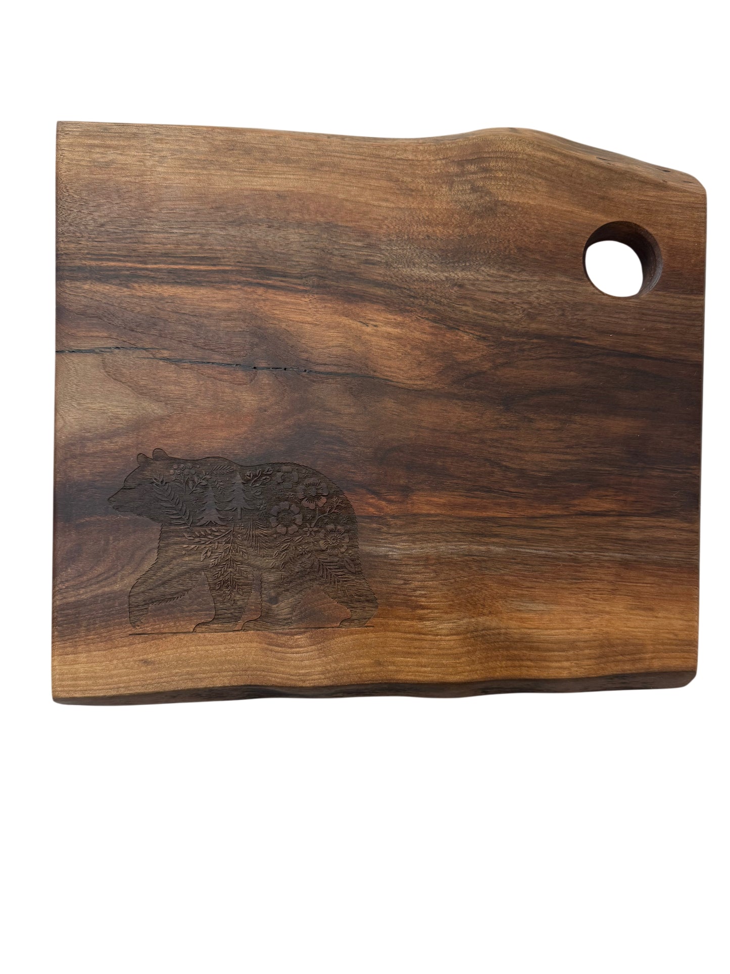 Serving Board - Canadian Walnut Wood - Flower Bear - Live Edge