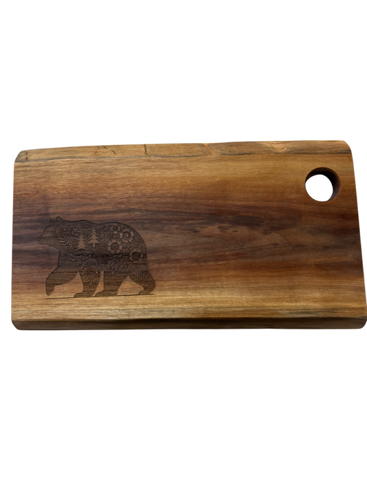 Serving Board - Canadian Walnut Wood - Flower Bear - Live Edge