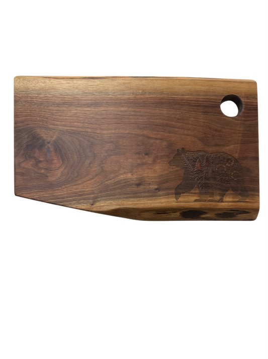 Serving Board - Canadian Walnut Wood - Flower Bear - Live Edge