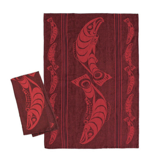 Tea Towel - Jacquard - Salmon - Red