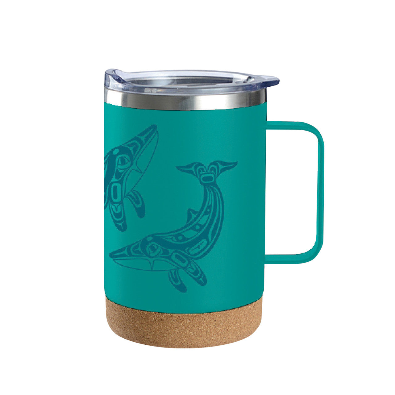 Travel Mug - Handle - Cork Base - 16oz - Humpback Whale