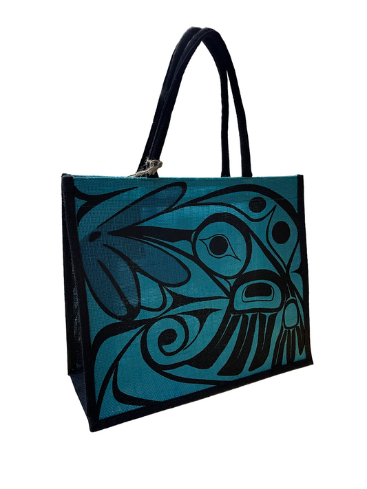 Tote Bag - Jute - Hummingbird - Blue