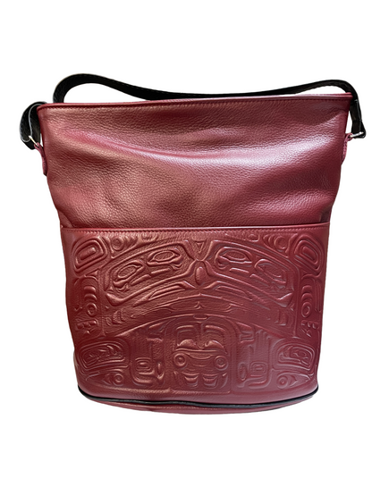 Purse - Bucket Zip Top - Cowhide - Maroon