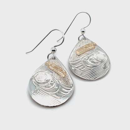 Earrings - Gold & Silver - Teardrop - Raven