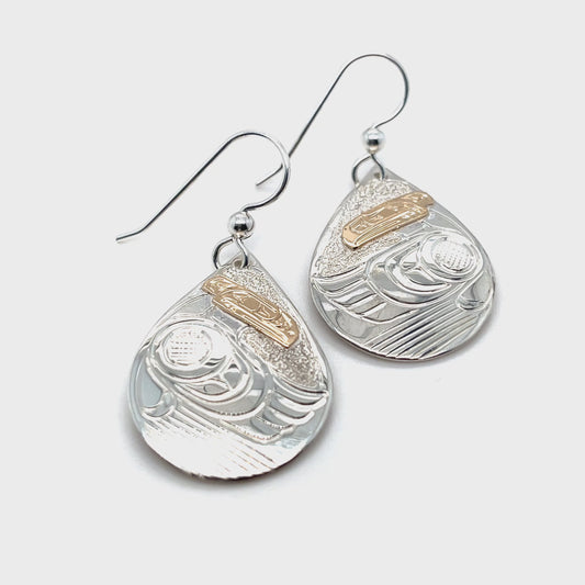 Earrings - Gold & Silver - Teardrop - Raven