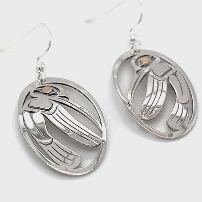 Earrings - Gold & Silver - Oval - Hummingbird